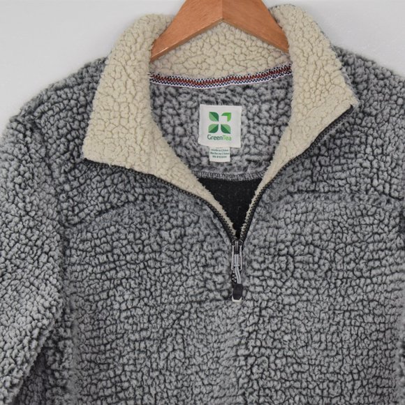 Green Tea Womens Fleece Pullover Sweatshirt Size M Gray Quarter Zip Sherpa Warm - Picture 4 of 10